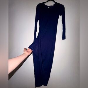 silence & noise Long Sleeve Asymmetrical Navy Blue Bodycon Maxi Dress Size S-G